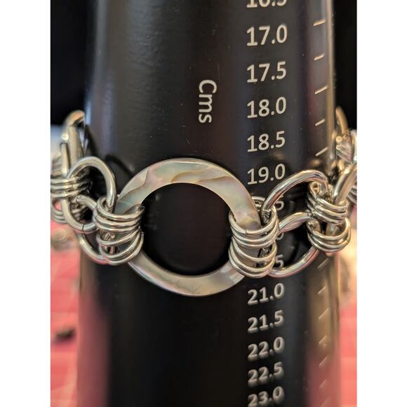 Faux Abalone Shell Silver Tone Chain Link Toggle Bracelet - Picture 3 of 6